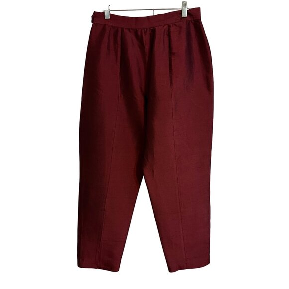 Rena Rowan Red Silk Pleated Pants Women's SZ 14 Office Career Quiet Luxury - Picture 1 of 4